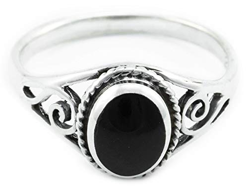 Windalf Zarter Ring LUCY 0.9 cm Onyx mit Lebens Spiralen Midi Ring 925 Sterlingsilber (Silber, 44 (14.0)) von Windalf