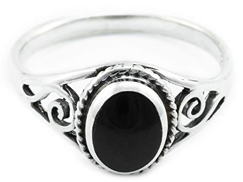 Windalf Zarter Ring Lucy 0.9 cm Onyx mit Lebens Spiralen Midi Ring 925 Sterlingsilber (Silber, 50 (15.9)) von Windalf