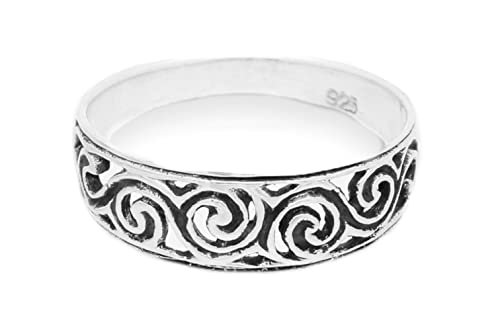 Windalf Zarter Schmaler Kelten Silberring NEWGRANGE 6 mm Celtic Spirals Glücksring Bohemia Elfenschmuck Midi-Ring 925 Sterlingsilber (Silber, 48) von Windalf