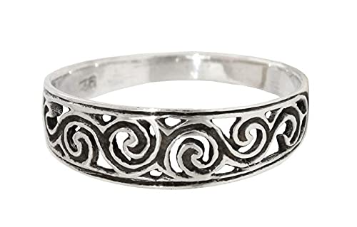 Windalf Zarter Schmaler Kelten Silberring NEWGRANGE 6 mm Celtic Spirals Glücksring Bohemia Elfenschmuck Midi-Ring 925 Sterlingsilber (Silber, 54 (17)) von Windalf