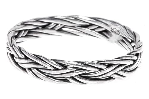 Windalf Zarter Wikinger Ring LIARA 3 mm Flechtmuster Midi-Ring Handarbeit aus 925 Sterlingsilber (Sterlingsilber, 58 (18.5)) von Windalf
