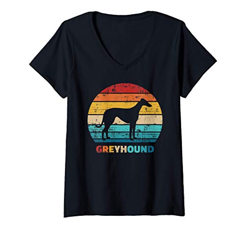Damen Windhund vintage T-Shirt mit V-Ausschnitt von Windhund Geschenke