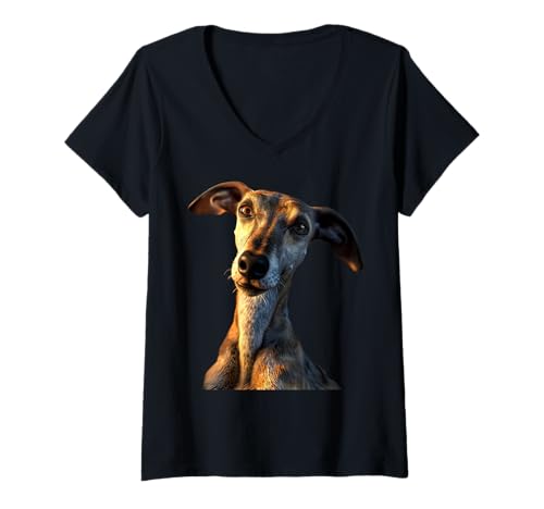 Damen Windhund Hunde Liebe Hundeliebhaber Greyhound Windhunde T-Shirt mit V-Ausschnitt Damen Windhund Hunde Liebe Hundeliebhaber Greyhound Windhunde T-Shirt mit V-Ausschnitt von Windhund Liebhaber Motiv für Frauchen & Herrchen