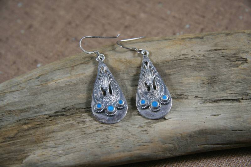 Vintage Southwest Sterling Silber Ohrringe, Türkis, Thunderbird Motiff Vintage Southwest Sterling Silber Ohrringe, Türkis, Thunderbird Motiff von WindolphGemCo