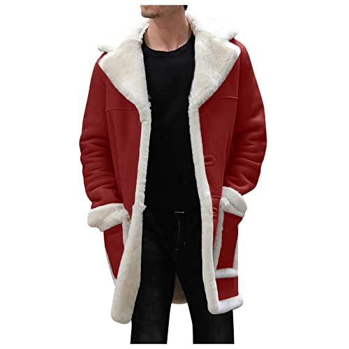 Herren Mantel Wintermantel | Lang Wollmantel Moderner Herrenmantel Lange Jacke Wintermantel Mantel für Männer Mittellang Wollmantel Kurz Winterjacke für Business Freizeit (Rot, XL) von Windsfinr