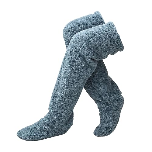 Kuschelsocken Damen Plüsch Overknee Socken Flauschig Winter warme Socken Teddy Fleece Overknee Strümpfe Weiche Knee High Socks für Herbst Winter Haussocken Wintersocken (XX1-Blue, One Size) von Windsfinr