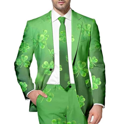 Windsfinr Anzug Herren Regular Fit -Blazer Langarm irisches grünes Kleeblatt-Blumenmuster Sakko Sportlich Anzugjacket St. Patrick's Day Sakko Anzug Mantel Irish Day Kostüm von Windsfinr