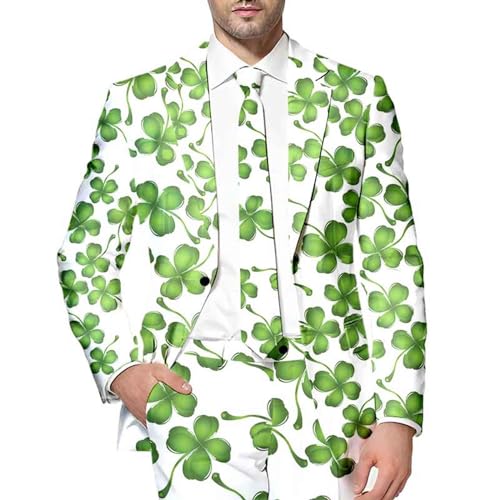 Windsfinr Anzug Herren Regular Fit -Blazer Langarm irisches grünes Kleeblatt-Blumenmuster Sakko Sportlich Anzugjacket St. Patrick's Day Sakko Anzug Mantel Irish Day Kostüm von Windsfinr