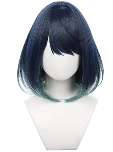 Windskids Akane Kurokawa Cosplay Perücken Damen Kurze Blau und Schwarz Grün Ombre Schulterlang Pony Kostümperücke Verkleidung Oshi no ko Akane Kurokawa Halloween Karneval Party Anime Bob Wig von Windskids