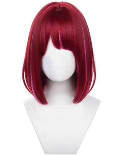 Windskids Arima Kana Cosplay Perücken Damen Kurze Burgunderrot Schulterlang Pony Kostümperücke Verkleidung Oshi no ko Arima Kana Halloween Karneval Party Anime Bob Wig von Windskids