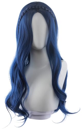 Windskids Damen Cosplay Evie Perücken Blau Lange Gewellte Locken Wig für Halloween Karneval Party Maskerade Anime Performance Verkleidung Kostüm Zubehör Perücke von Windskids
