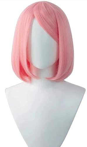 Windskids Haruno Sakura Cosplay Perücken Damen Anime Ninja Haruno Sakura Rosa Kurze Glatthaar Bob Pony Wig für Halloween Karneval Party Maskerade Performance Verkleidung Kostüm Zubehör Perücke von Windskids