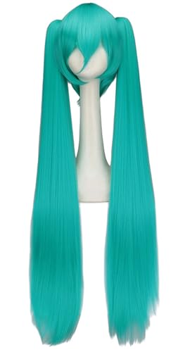 Windskids Hatsune Miku Cosplay Perücken Damen Blau Lange Gerade mit Schachtelhalm Pony Perücke Verkleidung Hatsune Miku Halloween Karneval Party Performance Kostüm Zubehör Anime Wig von Windskids