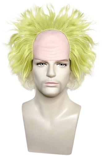 Windskids Herren Cosplay Beetle J'uice Michael Perücken Grün/Gold Flauschig Glatzenbildung Wellen Locken Wig für Halloween Karneval Party Maskerade Performance Verkleidung Kostüm Zubehör Perücke von Windskids