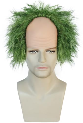 Windskids Herren Cosplay Beetle J'uice Michael Perücken Grün/Weiß Flauschig Glatzenbildung Wellen Locken Wig für Halloween Karneval Party Maskerade Performance Verkleidung Kostüm Zubehör Perück von Windskids