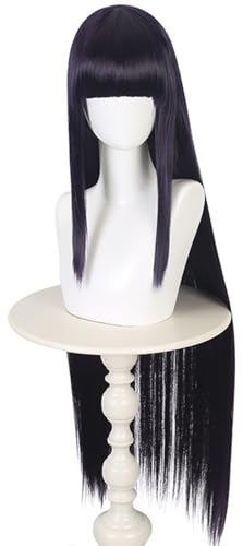 Windskids Hinata Cosplay Perücken Damen Anime Ninja Hyūga Hinata Dunkelblau Langhaar Glatthaar Pony Wig für Halloween Karneval Party Maskerade Performance Verkleidung Kostüm Zubehör Perücke, 100cm von Windskids
