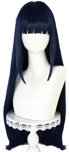 Windskids Hinata Cosplay Perücken Damen Anime Ninja Hyūga Hinata Dunkelblau Langhaar Glatthaar Pony Wig für Halloween Karneval Party Maskerade Performance Verkleidung Kostüm Zubehör Perücke von Windskids