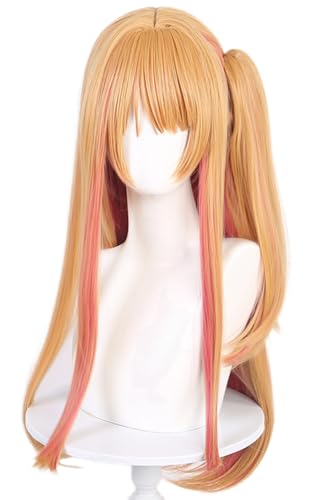 Windskids Hoshino Ruby Cosplay Perücken Damen 70 CM Lange Blond Ombre Glatthaar Pony Kostümperücke mit Pferdeschwanzklammer Verkleidung Oshi no ko Hoshino Ruby Halloween Karneval Party Anime Wig von Windskids