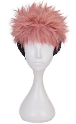 Windskids Itadori Yuji Cosplay Perücken Herren Rosa Schwarz Kurze Kostümperücke Verkleidung Jujutsu Kaisen Itadori Yuji Halloween Karneval Party Maskerade Anime Wig von Windskids