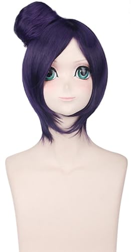 Windskids Konan Cosplay Perücken Damen Dunkelviolett Kurze Schulterlang mit Brötchen Bob Perücke Verkleidung Ninja Konan Halloween Karneval Party Performance Kostüm Zubehör Anime Wig von Windskids