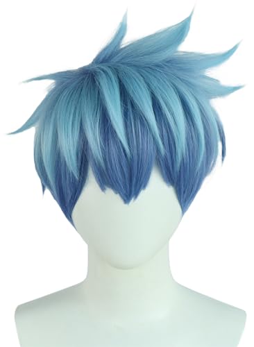 Windskids Lance Crown Cosplay Perücken Herren Anime Zauberer Lance Crown Blau Kurz Farbverlauf Wig für Halloween Karneval Party Maskerade Performance Verkleidung Kostüm Zubehör Perücke von Windskids