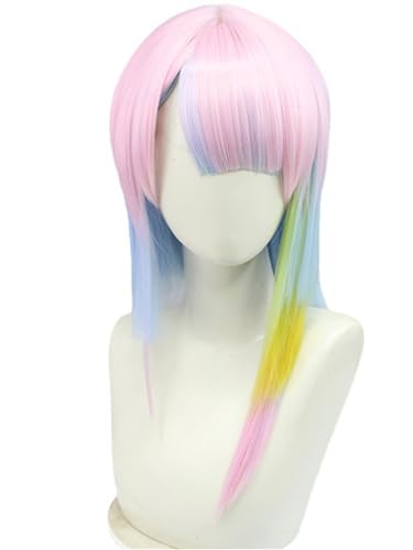 Windskids Lucyna Cosplay Perücken Damen 40 CM Rosa Regenbogen Farbverlauf Schulterlang Glatthaar Pony Kostümperücke Verkleidung Cyberpunk Lucyna Kushinada Halloween Karneval Party Maskerade Anime Wig von Windskids