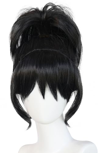 Windskids Lydia Cosplay Perücken Damen Verkleidung Beetle J'uice Lydia Deetz Gothic Schwarz Hoher Ponyschwanz Pony Wig für Halloween Karneval Party Performance Kostüm Zubehör Perücke von Windskids