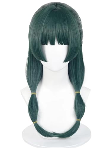 Windskids Mao Mao Cosplay Perücken Damen 60 CM Grün Lange Doppelter Zopf Glatthaar Pony Kostümperücke Verkleidung Apothecary Diaries Apotheker Mao Mao Halloween Karneval Party Maskerade Anime Wig von Windskids