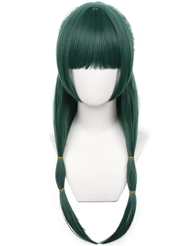 Windskids Mao Mao Cosplay Perücken Damen 65 CM Grün Lange Doppelter Zopf Glatthaar Pony Kostümperücke Verkleidung Apothecary Diaries Apotheker Mao Mao Karneval Halloween Party Maskerade Anime Wig von Windskids