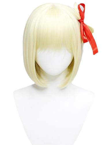 Windskids Nishikigi Chisaki Cosplay Perücken Damen Gelb Kurz Schulterlang Glatthaar Pony Kostümperücke Verkleidung Lycoris Recoil Nishikigi Chisato Halloween Karneval Party Maskerade Anime Bob Wig von Windskids