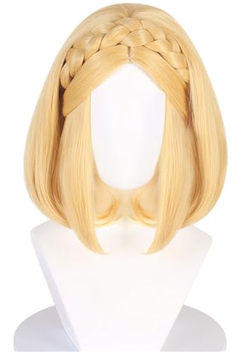 Windskids Princess Cosplay Perücken Damen Goldgelb Kurze Schulterlang Gerade Pony Kostümperücke Verkleidung Tränen des Königreichs Prinzessin Halloween Karneval Party Maskerade Anime Wig von Windskids