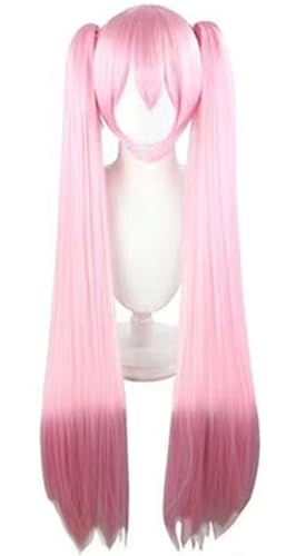 Windskids Sakura Miku Cosplay Perücken Damen Rosa Lange Gerade mit 2 Schachtelhalm Pony Perücke Verkleidung Sakura Miku Halloween Karneval Party Performance Kostüm Zubehör Anime Wig von Windskids