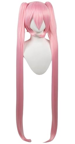 Windskids Sakura Miku Cosplay Perücken Damen Rosa Lange Gerade mit Doppel Schachtelhalm Pony Perücke Verkleidung Sakura Miku Halloween Karneval Party Performance Kostüm Zubehör Anime Wig von Windskids
