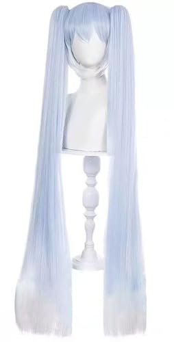 Windskids Snow Miku‌ Cosplay Perücken Damen Lange Gerade mit Doppel Schachtelhalm Pony Perücke Verkleidung Snow Miku‌ Halloween Karneval Party Performance Kostüm Zubehör Anime Wig von Windskids