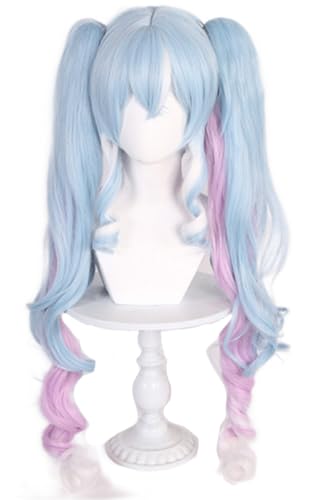 Windskids Snow Miku‌ Cosplay Perücken Damen Lange Lockige mit Doppel Schachtelhalm Pony Perücke Verkleidung Snow Miku‌ Halloween Karneval Party Performance Kostüm Zubehör Anime Wig von Windskids