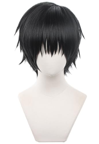 Windskids Toji Fushiguro Cosplay Perücken Herren Schwarz Kurze Glatte Haare Pony Kostümperücke Verkleidung Jujutsu Kaisen Toji Fushiguro Halloween Karneval Party Maskerade Anime Wig von Windskids