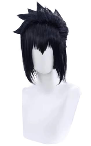 Windskids Uchiha Cosplay Perücken Herren Schwarz Lagen Kurze Perücke mit Pony Verkleidung Ninja Uchiha Halloween Karneval Party Performance Kostüm Zubehör Anime Wig von Windskids
