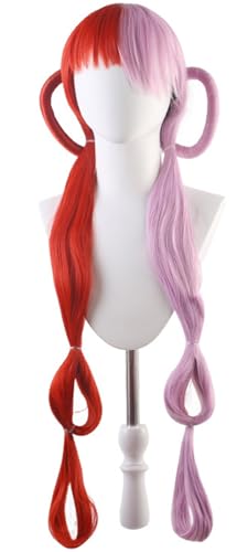 Windskids Uta Cosplay Perücken Damen Anime Pirat König Songstress Uta Rot/Rosa Lang Doppelter Pferdeschwanz Wig für Halloween Karneval Party Maskerade Performance Verkleidung Kostüm Zubehör Perücke von Windskids