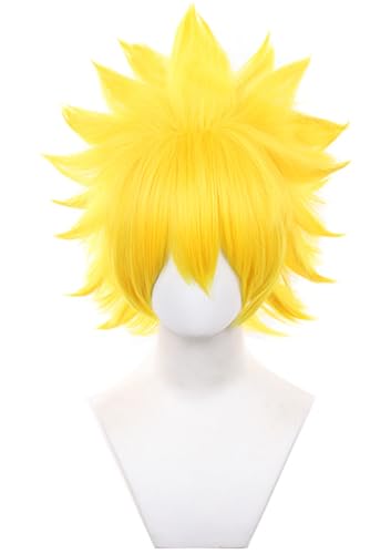 Windskids Uzumaki Cosplay Perücken Herren Gelb Kurze mit Pony Perücke Verkleidung Ninja Uzumaki Halloween Karneval Party Performance Kostüm Zubehör Anime Wig von Windskids