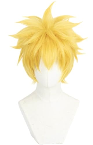 Windskids Uzumaki Cosplay Perücken Herren Gelb Lagen Kurze Perücke mit Pony Verkleidung Ninja Uzumaki Halloween Karneval Party Performance Kostüm Zubehör Anime Wig von Windskids