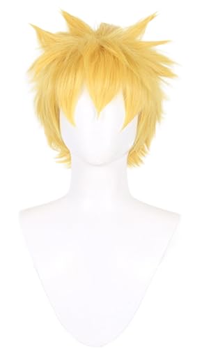 Windskids Uzumaki Cosplay Perücken Herren Gold Kurze mit Pony Perücke Verkleidung Ninja Uzumaki Halloween Karneval Party Performance Kostüm Zubehör Anime Wig von Windskids
