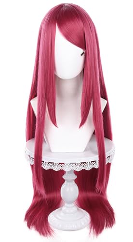 Windskids Uzumaki Kushina Cosplay Perücken Damen Burgunderrot Lange Gerade mit Pony Perücke Verkleidung Ninja Uzumaki Kushina Halloween Karneval Party Performance Kostüm Zubehör Anime Wig von Windskids