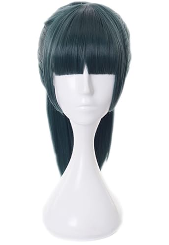 Windskids Zenin Maki Cosplay Perücken Damen Dunkelgrün Lange Pferdeschwanz Pony Kostümperücke Verkleidung Jujutsu Kaisen Zenin Maki Halloween Karneval Party Maskerade Anime Wig von Windskids