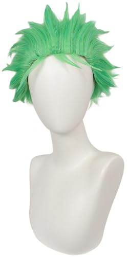 Windskids Zoro Cosplay Perücken Herren Anime Pirat König Samurai Roronoa Zoro Grün Kurz Unordentlich Verzogen Wig für Halloween Karneval Party Maskerade Performance Verkleidung Kostüm Zubehör Perücke von Windskids