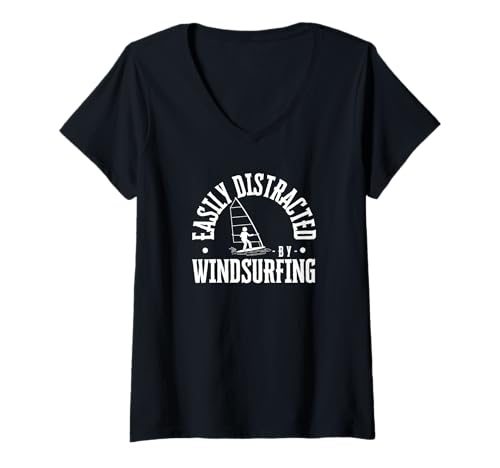Damen Leicht abgelenkt durch Windsurfen lustiger Windsurfer T-Shirt mit V-Ausschnitt Damen Leicht abgelenkt durch Windsurfen lustiger Windsurfer T-Shirt mit V-Ausschnitt von Windsurf Gifts For Men And Women