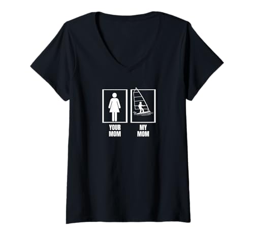 Damen Windsurfer Deine Mutter Meine Mutter Sohn Tochter Lustiges Windsurfen T-Shirt mit V-Ausschnitt Damen Windsurfer Deine Mutter Meine Mutter Sohn Tochter Lustiges Windsurfen T-Shirt mit V-Ausschnitt von Windsurf Gifts For Men And Women