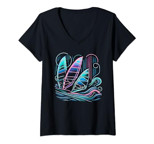 Damen Windsurfen, Windsurfen, Windsurfen, Brettsegeln T-Shirt mit V-Ausschnitt Damen Windsurfen, Windsurfen, Windsurfen, Brettsegeln T-Shirt mit V-Ausschnitt von Windsurfen-geschenk Für Einen Windsurfer
