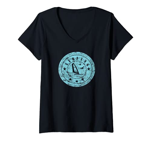 Damen Windsurfer Wassersport Ostsee Nordsee Surfen Herren Damen T-Shirt mit V-Ausschnitt von Windsurfer Wassersport Ostsee Nordsee Surfen