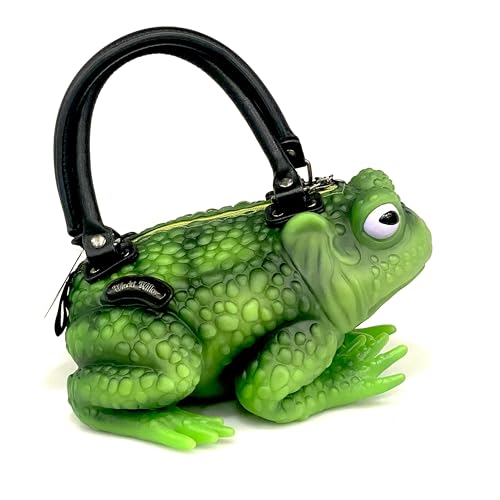 Windy Willow Green Glow in the Dark Toad with Lilac Eyes - Bag Purse Satchel Handbag Crossbody Witch Frog Cottagecore Goblincore Dark Gothic Aesthetic, Grün von Windy Willow
