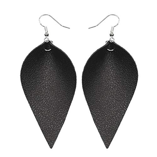 Windy5 Mädchen Handgefertigte Leder Ohrringe Boho Blatt Teardrop Haken baumeln hängendes Ohr-Bolzen-Frauen-Schmucksachen (2.8 * 6cm, light tan) (2.8 * 6cm, black) von Windy5